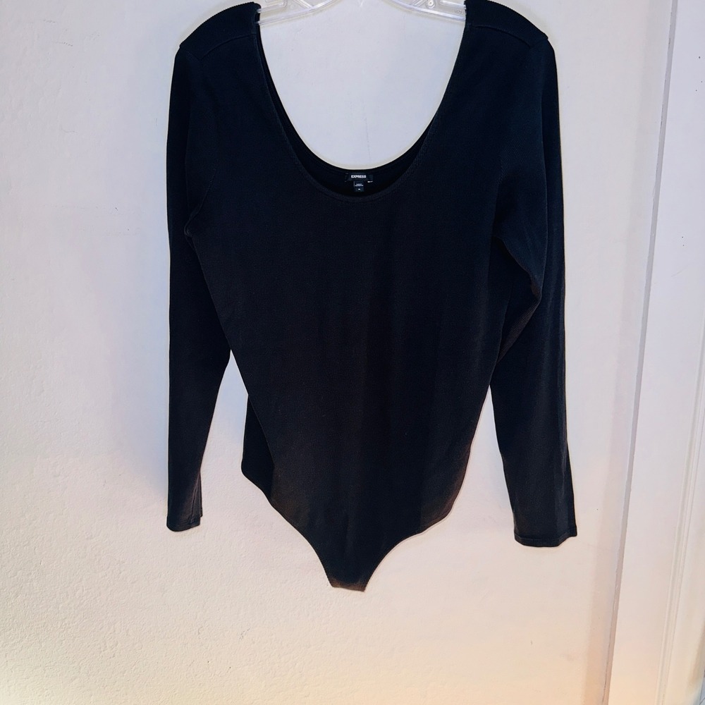 Express Black Ribbed Scoop Neck Long Sleeve Bodysuit XL